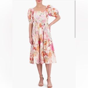 Vince Camuto Floral Square Neck
Puff Sleeve Cotton Midi Dress